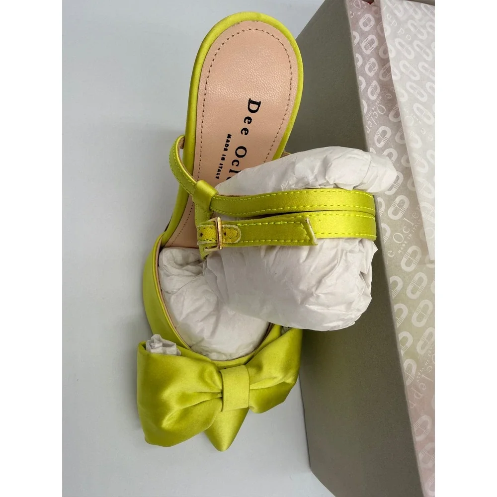 #B134 Dee Ocleppo Pumps Sz. 35 Lime Green NWB Satin Bow Stiletto Heel